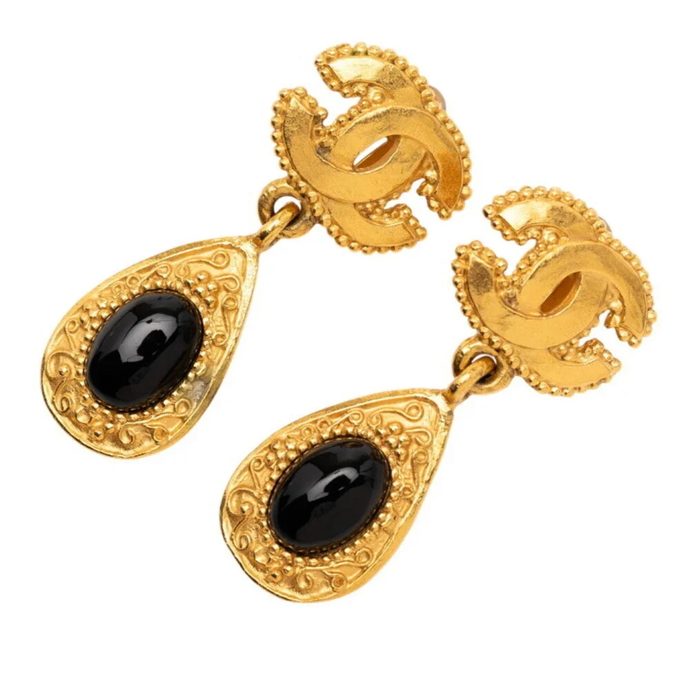 CHANEL Vintage Blue Logo Earrings